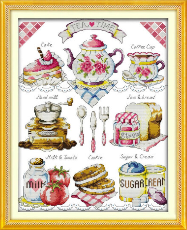 Kitchen Cross Stitch Kitchen Still Life Kitchen Towel Embroidery Design Home Decor Tea Set Rustic Kitchen Decor PDF Instant Download