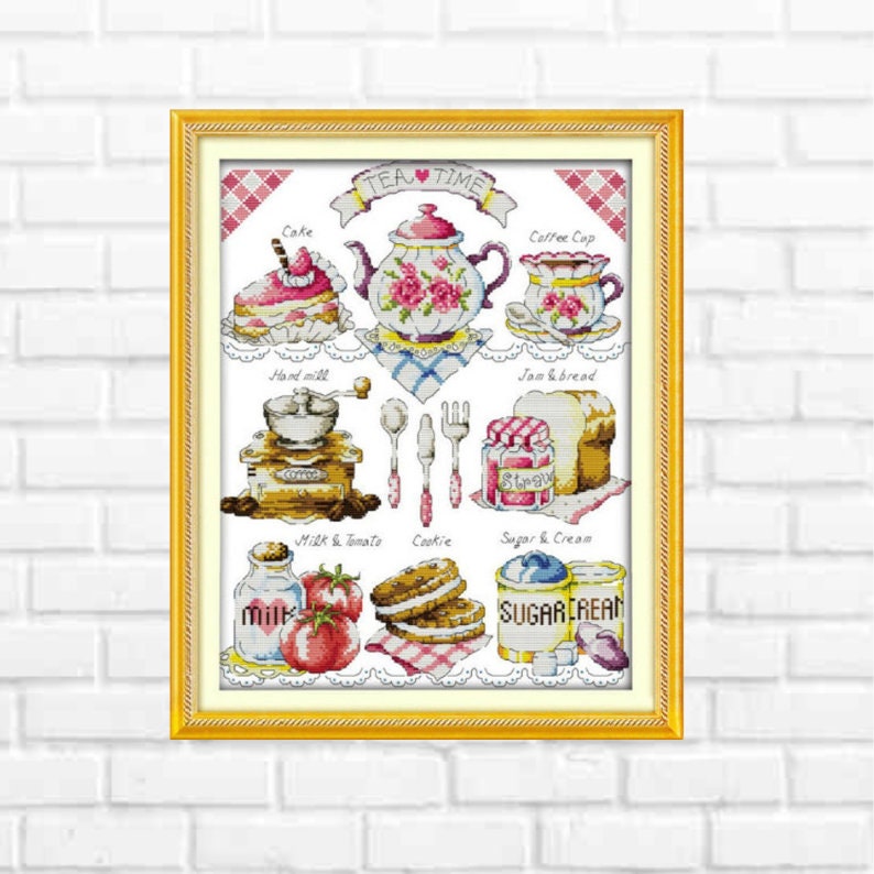 Kitchen Cross Stitch Kitchen Still Life Kitchen Towel Embroidery Design Home Decor Tea Set Rustic Kitchen Decor PDF Instant Download