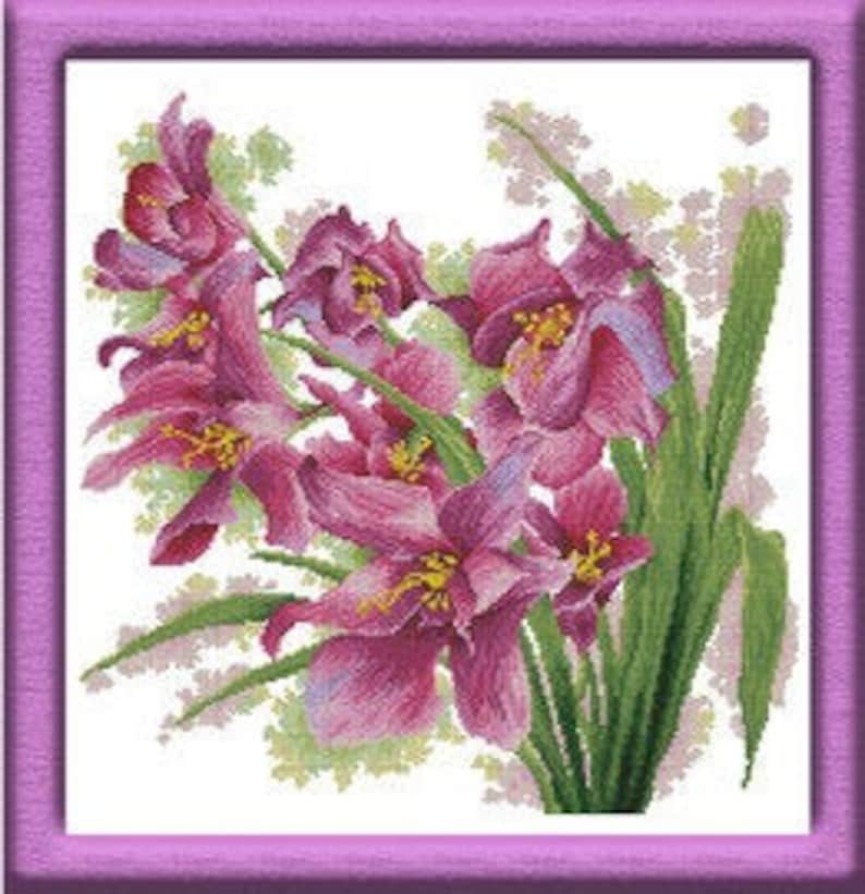Lovely Orchids Cross Stitch Pattern Modern Decor Violet Pink Flowers Floral Digital Pattern Bouquet Needlepoint chart PDF Instant download