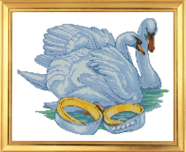 Wedding Embroidery Engagement Rings Swans Cross Stitch Wedding Etsy