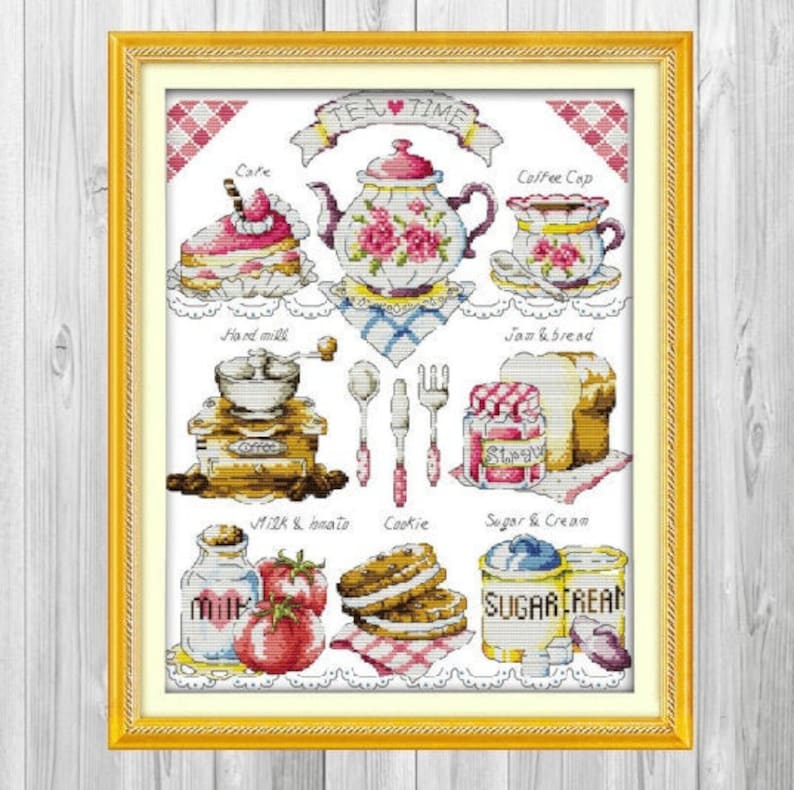 Kitchen Cross Stitch Kitchen Still Life Kitchen Towel Embroidery Design Home Decor Tea Set Rustic Kitchen Decor PDF Instant Download