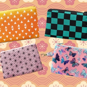 Anime Inspired Coin Purse | Hanafuda, Slayer, Japanese Design, Japanese Kimono, Kawaii, Demon, Gifts for Her, Zipper Pouch