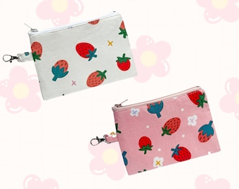 Two Designs Cute Strawberry Coin Purse | Strawberry, Kawaii, Zipper Pouch, Travel Wallet, Gifts for her, Summer Fruit, Strawberries