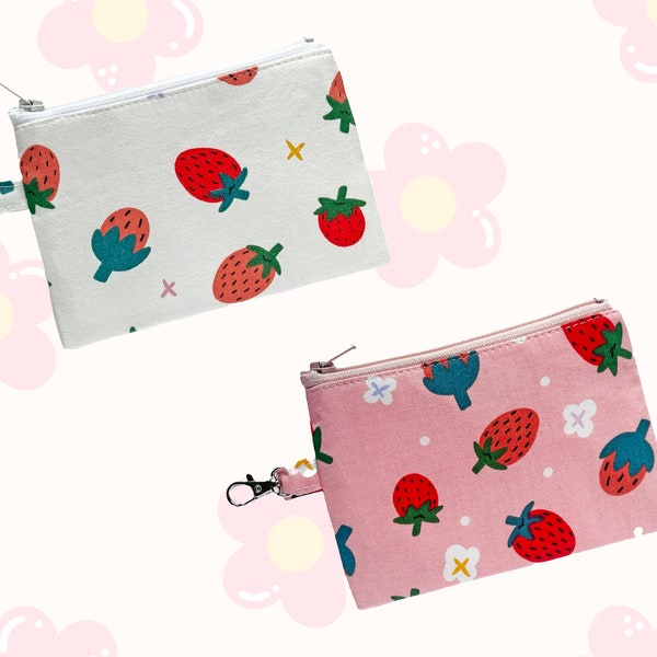 Two Designs Cute Strawberry Coin Purse | Strawberry, Kawaii, Zipper Pouch, Travel Wallet, Gifts for her, Summer Fruit, Strawberries