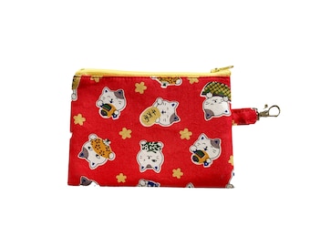 Red Lucky Cat Cotton Coin Purse | Kawaii Zipper Pouch