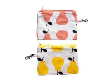 Handmade Pear Print Coin Purse: Cotton Zipper Pouch