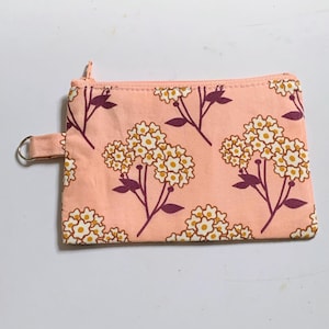 Pink Floral Coin Purse | Cute Coin Purse, Hydrangea Print, Zipper Pouch, Gifts for her, Card holder