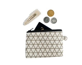 White Geometric Coin Purse | Minimal, Zipper Pouch, Minimal Wallet, Cute Coin Purse, Unisex