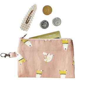 Polar Bear in Pajamas Coin Purse | Cute animal coin purse, pink coin purse, travel pouch, change bag, card holder