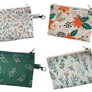 Porta-moedas floral tom terra | Florais fofos, margaridas, bolsa com zíper, carteira pequena, carteira feminina, carteira de viagem