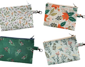 Monedero floral en tonos tierra / Bolsa de algodón con cremallera hecha a mano