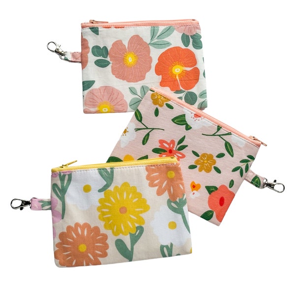 Spring Floral Coin Purse | Zipper Pouch, Minimal Design, Cute Bags, Small Coin Purse, Small Wallet, Handmade, Neutral Floral