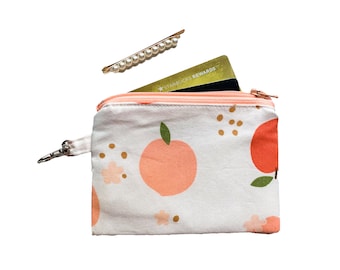 Peach Print Coin Purse | Handmade Cotton Zipper Pouch