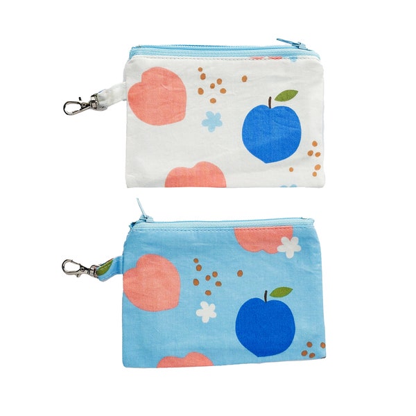 Peach Coin Purse in Blue Modern Design | Fruit bag, travel pouch, card holder, coin purse, cute bag, peaches