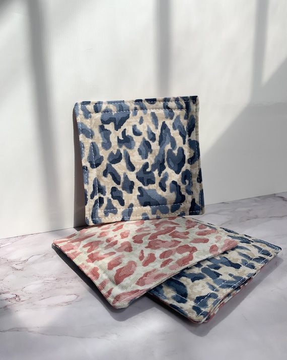 Leopard Print Fabric Coaster Set | Handmade Cotton Mug Rugs