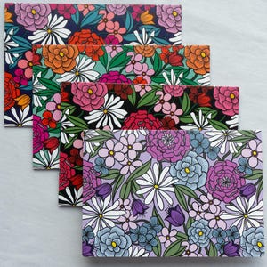 Floral Stationery Set – 12 Colorful Blank Notecards with Retro Flower Prints