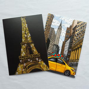 Ensemble de cartes pour correspondance New York et tour Eiffel : papeterie artistique de voyage (cartes vierges de 5 x 7 po.)