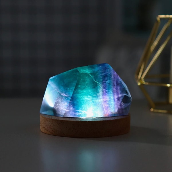 Natural Rainbow Fluorite Crystal Lamp - Gemstone Desk Lamp - Crystal Table Light