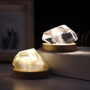 Natural Crystal Night Lamp - Gemstone Desk Lamp - Crystal Table Light - Smokey Quartz, Clear Quartz, Citrine