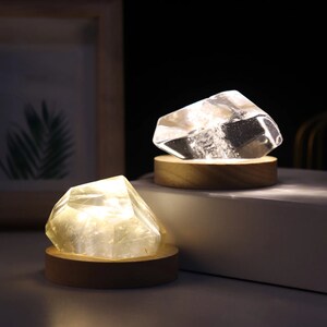 Natural Crystal Night Lamp - Gemstone Desk Lamp - Crystal Table Light - Smokey Quartz, Clear Quartz, Citrine