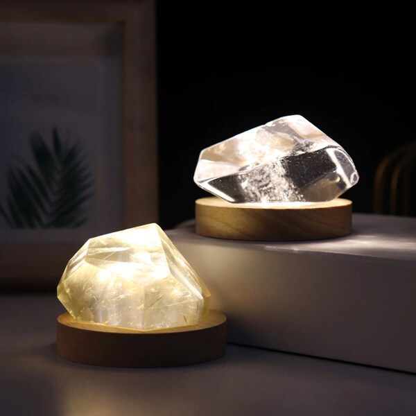 Natural Crystal Night Lamp - Gemstone Desk Lamp - Crystal Table Light - Smokey Quartz, Clear Quartz, Citrine