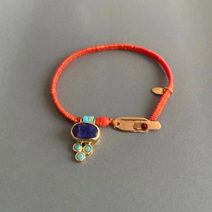 Zeyn Bracelet for Women, Handmade Jewelry Bracelet, 24k Gold-Plated Silver, Turquoise, Orange Woven