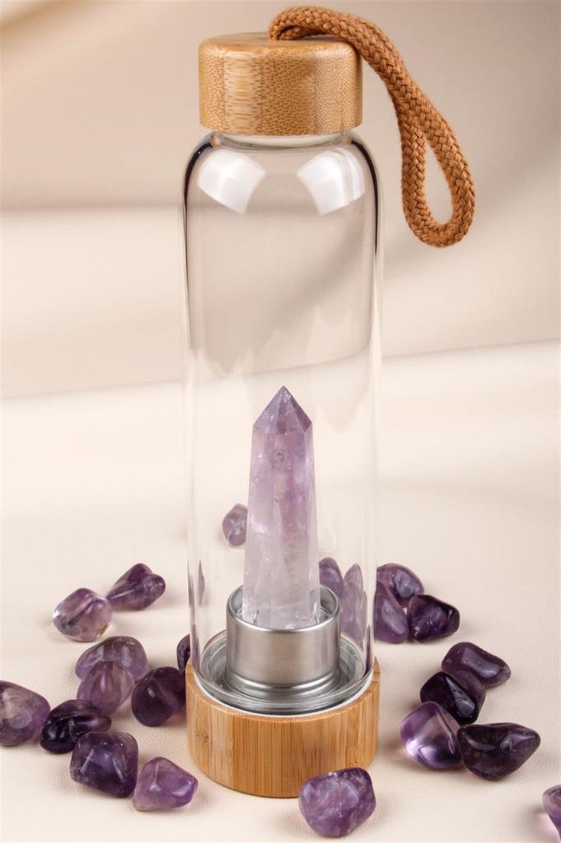 Crystal Bamboo Water Bottle Crystal Healing Water Bottle Etsy