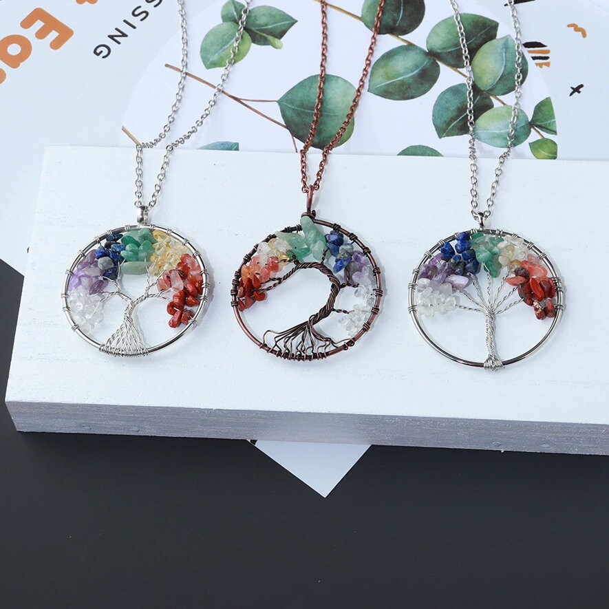 Collana Ciondolo Albero Della Vita In Pietra Cristallo Naturale – Amuleto Chakra