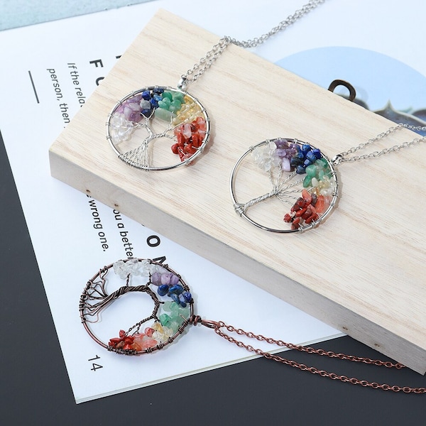 Tree of Life Gemstone Necklace - Tree of Life Chakra Pendant - Crystal Tree of Life Pendant - Wire Wrapped Tree of Life