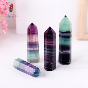 Purple Green Flourite Crystal Point - Purple Green Flourite Crystal Tower - Crystal Obelisk - Healing Wand