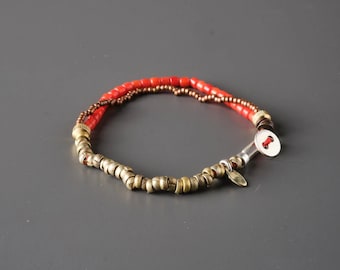 Fireup Unisex Bracelet, Handmade Jewelry Design, Coral , Bronze