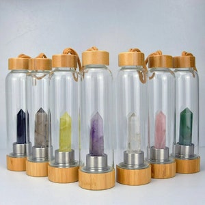 Crystal Water Bottle - Crystal Healing Water Bottle - Bamboo Water Bottle- Stainless Steel Water Bottle - Infused Water