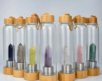 Crystal Water Bottle - Crystal Healing Water Bottle - Bamboo Water Bottle- Stainless Steel Water Bottle - Infused Water