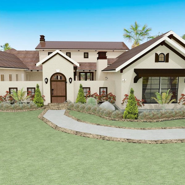 Cchd013-house floor plan-3,670,4 bedroom,4.5 bath-1 story mediterranean style