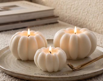 Pumpkin Candle Set of 3 – Handmade Soy Blend Wax • Neutral Fall Décor • Gift-Ready