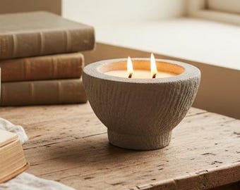 Hand-Cast Concrete Candle | Crackling Wood Wick, Coconut Apricot Wax | Rustic Farmhouse Decor