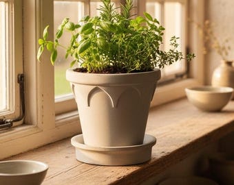 ROMA Cement Planter | Handmade Stone Herb Pot, European Farmhouse Garden Decor