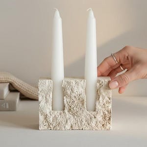 Primitive Stone Style Taper Holder | Handmade Cement Decor
