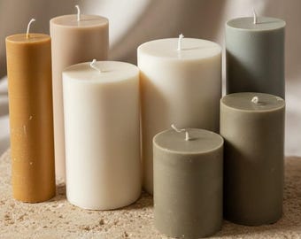 European Pillar Candles | Smooth Unscented, Scandinavian Decor (Hand-Poured)