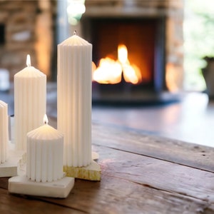 Handmade Ribbed Soy Pillar Candle Set: Modern Home Decor