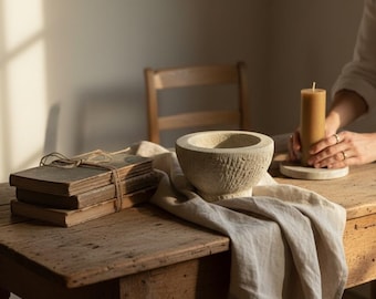 Handmade Cement Mortar Bowl | European Antiqued Stone Style Decor