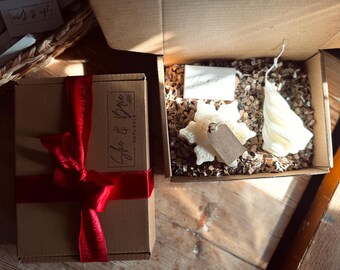 Winter candle Gift Box: Natural Soy Candle Christmas Set, Nutcracker, tree and car