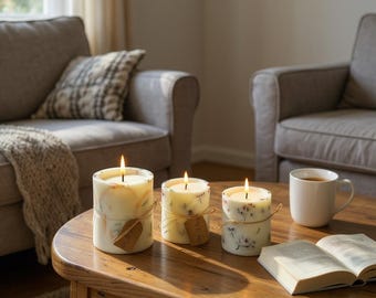 Botanical Scented Pillar Candle: Dried Flowers, Soy Wax Blend - San Francisco Made