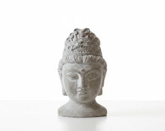 Distressed Cement Buddha Head Statue | Weathered Stone Zen Meditation Decor