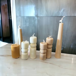 Ribbed Pillar Candle: Modern Striped Soy Wax Sculpture