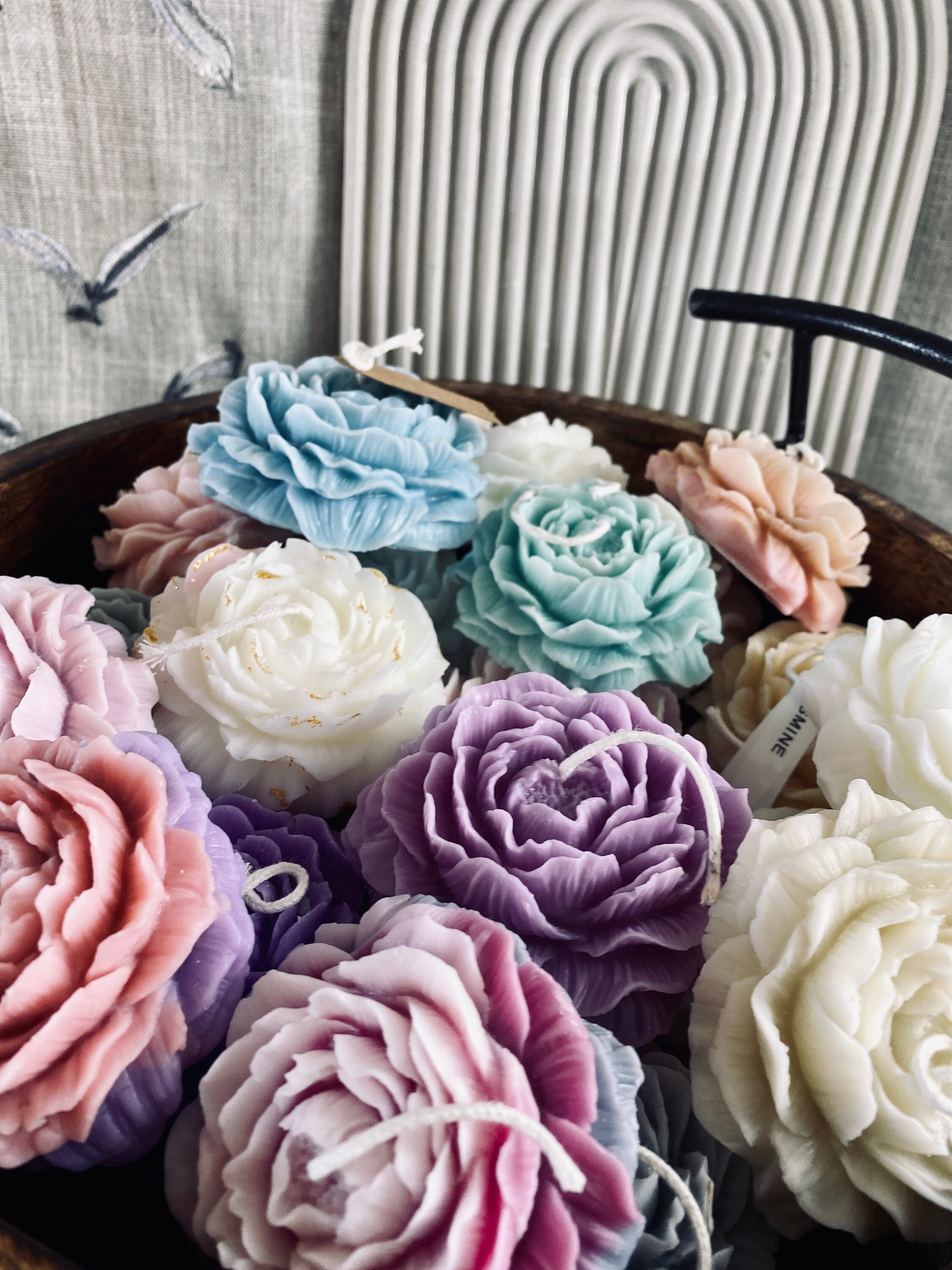 Candela Profumata A Forma Di Rosa Di Peonia 3D - Fatta A Mano In Cera Di Soia - Decorazione Casa (7,5x3,5 Cm)