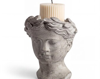 Cement Greek Goddess Bust Planter – Antique Stone Sculpture, European Decor