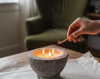 Mill House Candle | Stone Bowl, Coconut Apricot Wax, Wood Wicks, Farmhouse Decor