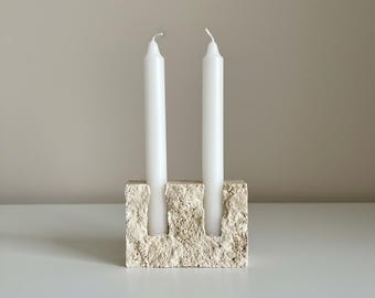 Primitive Stone Style Taper Holder | Handmade Cement Decor