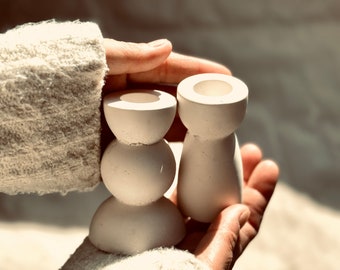 Handmade Cement Taper Candle Holder Set: Skandi Nordic Decor